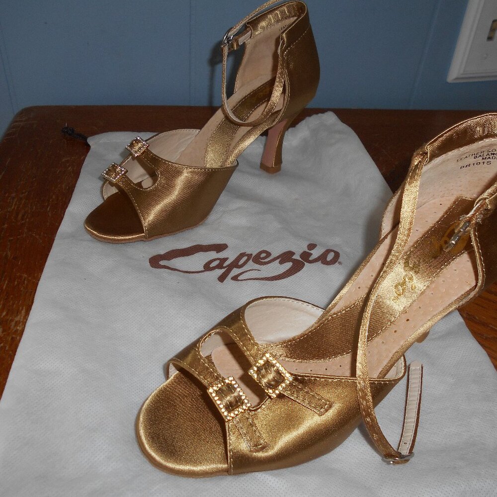Gold Leather Ballroom Dance Shoes 7W